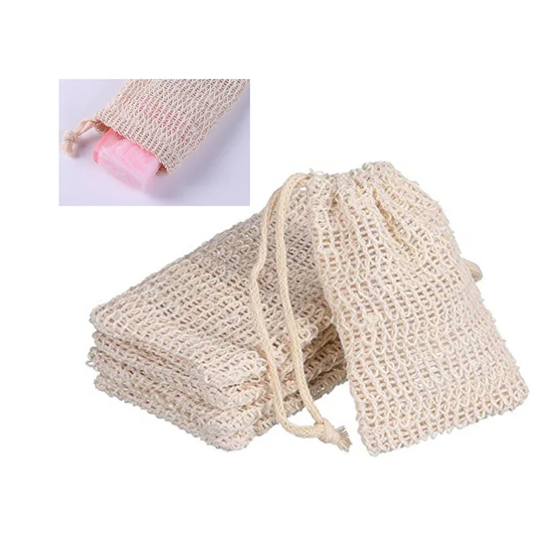 Eco Organic Natural Linen Drawstring Loofah Net Cotton Mesh Drawstring Bag