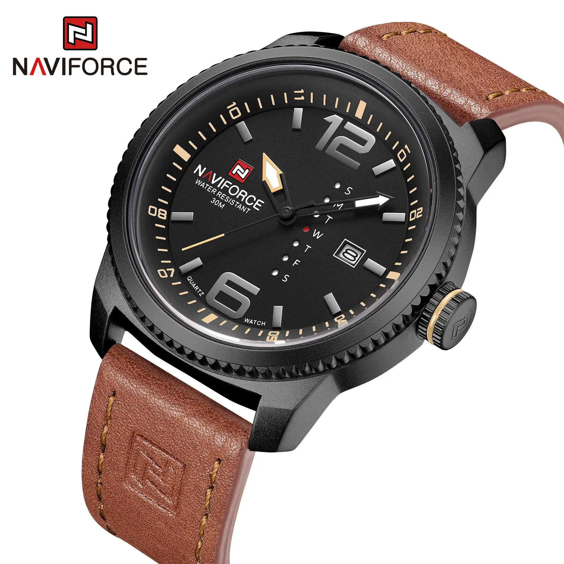 Часы наручные Naviforce мужские спортивные, роскошные с большими цифрами, календарем, неделей и двойным дисплеем, 9063