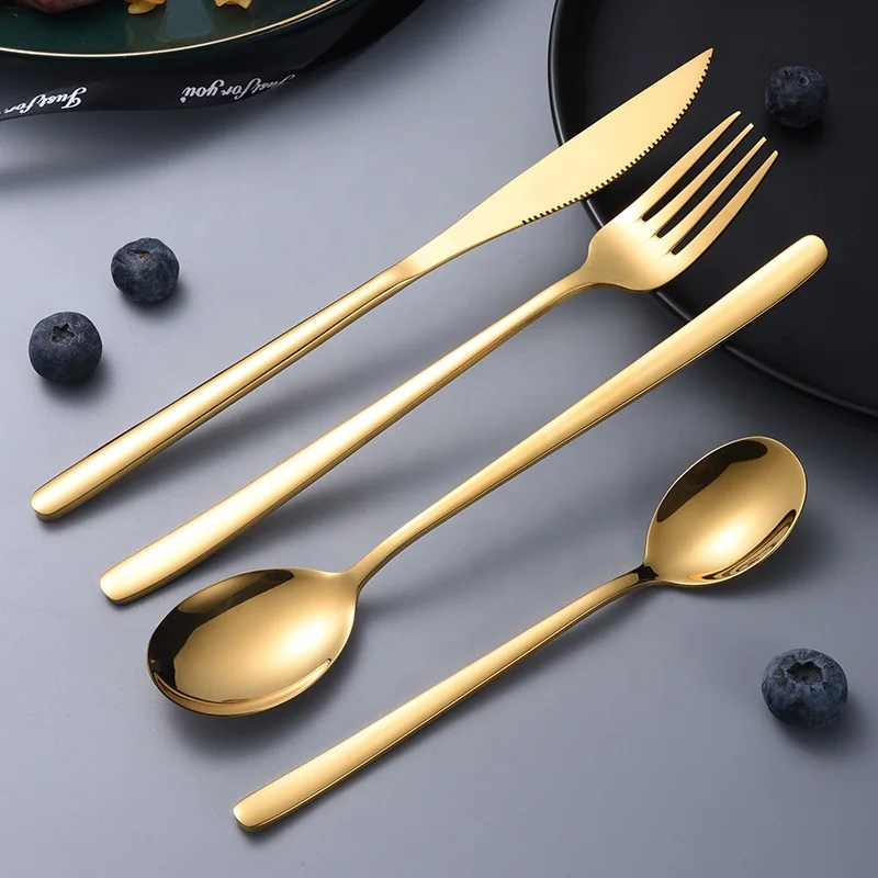 Competitive price restaurant stainless steel cutlery 4-piece gift box set wedding flatware gold polish cutlery set