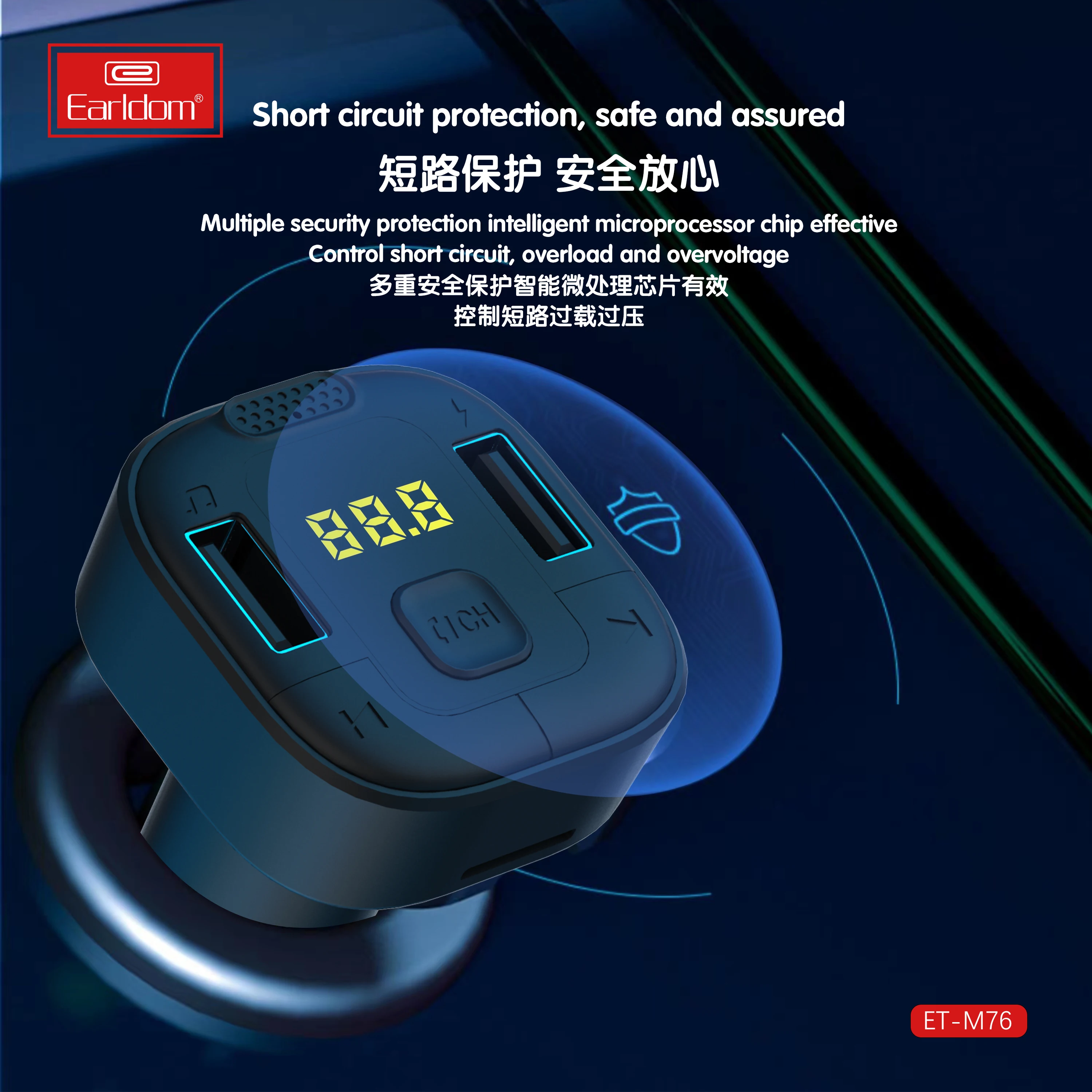 EARLDOM car blue-tooth FM Transmitter Wireless Radio Adapter Kit Hands-Free Calling with Microphone, Car USB Charger