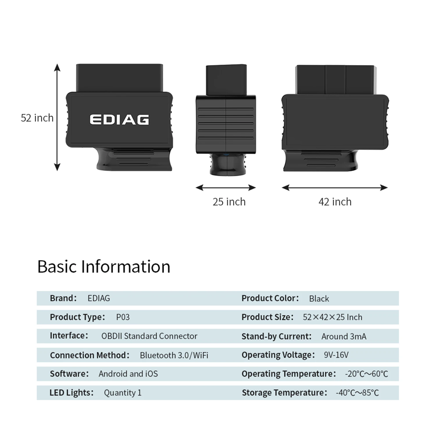 EDIAG P03 V1.5 MIni ELM327 WIFI/BT PIC18F25K80 Chip 4MHz Diagnostic Scanner Tool OBD2 Android/IOS Torque Pro ICAR2