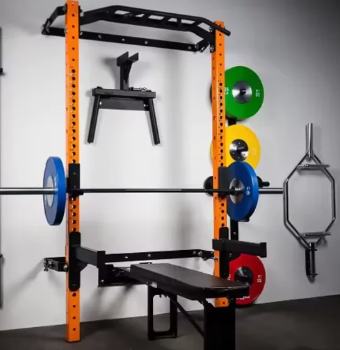 Hot-Selling Single Station Gym and Home Use Fitness Machine Wall-Folding Back Wall Mount Squat Rack with Multi-Grip Bar