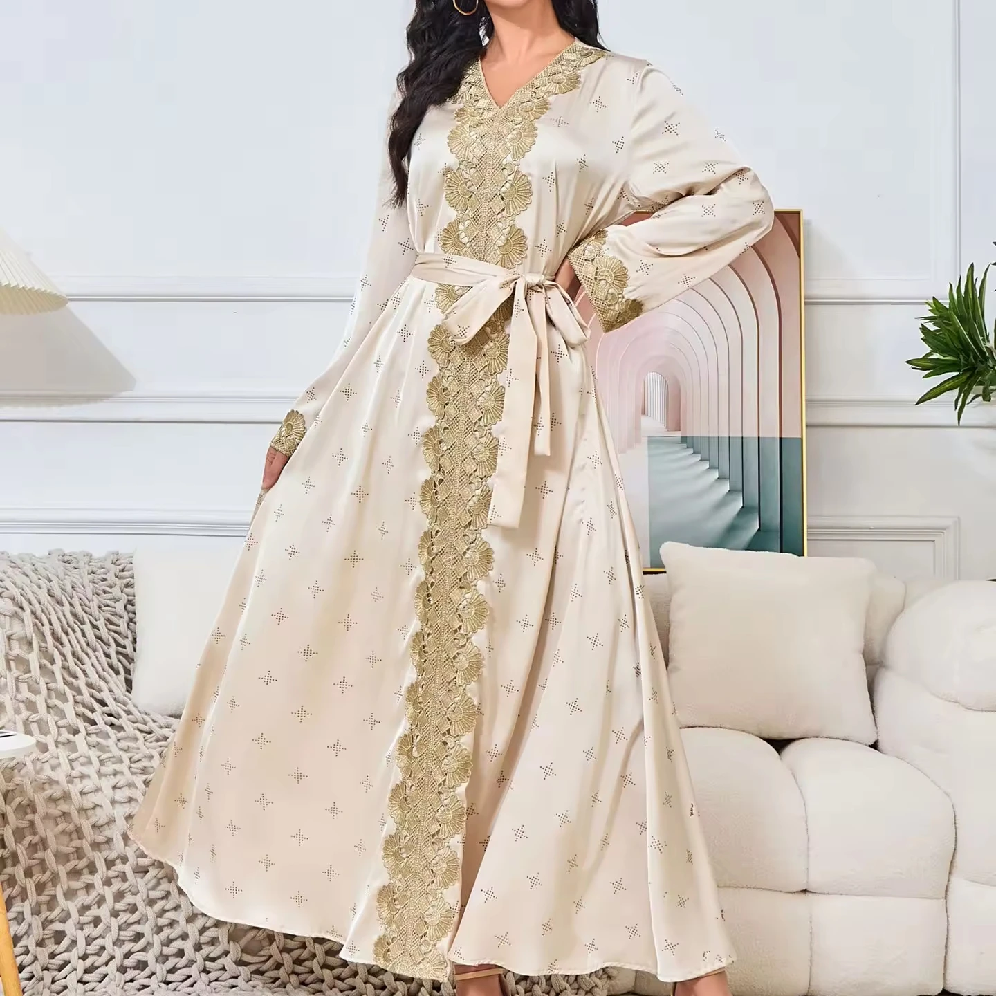 Wholesale 2024 Middle East Arab Dubai Muslim abaya Cross Border Ladies ironing Diamond elegant jalabiya national style