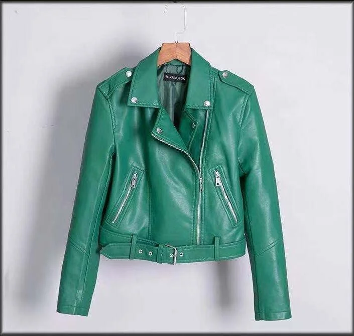 Женская Осенняя куртка из искусственной кожи, Байкерская короткая куртка на молнии с длинным рукавом, верхняя одежда, 2021
