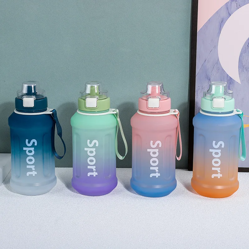 Bpa Free Gym Colorful Gradient Exercise Water Bottle Flip Top Leakproof Motivational Sport Water Bottle With Water Volume Marker