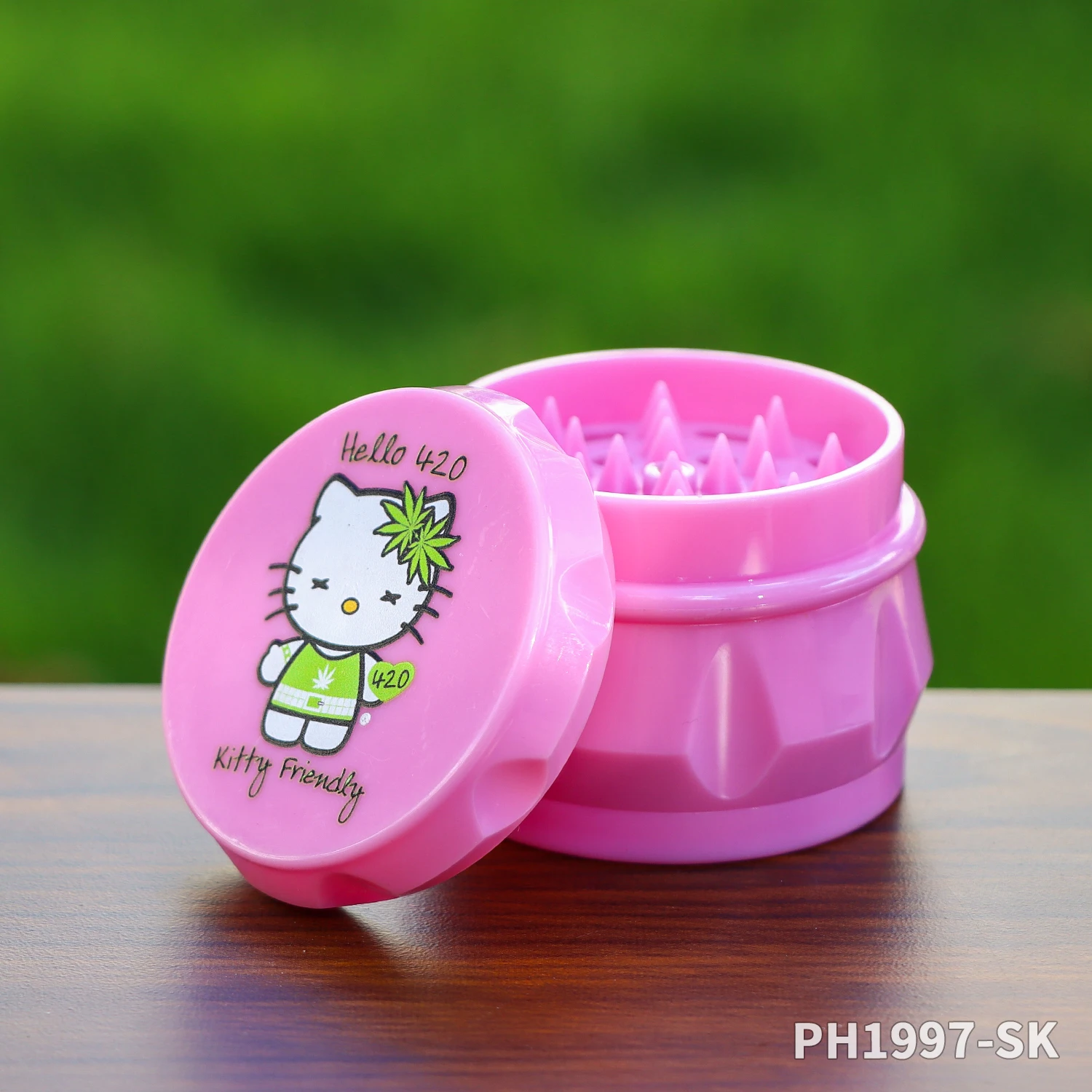 STONER KITTY Brand 60mm 4-Layer Plastic Pink Cigarette Grinder Top Cover UV Pattern Drum Shape Wholesale