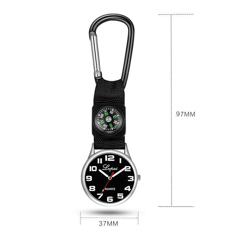 
Carabiner Clip Watch Black Fob Nurse Watch Climb Mountain Outdoor Sports Watches Pocket Blue Clock Accept Customized 