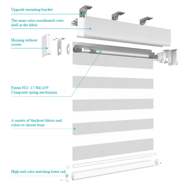 Hot Selling Electric Smart zigbee Tuya Automatic Double Layer Blackout Motorized Zebra Blinds For Window made in China