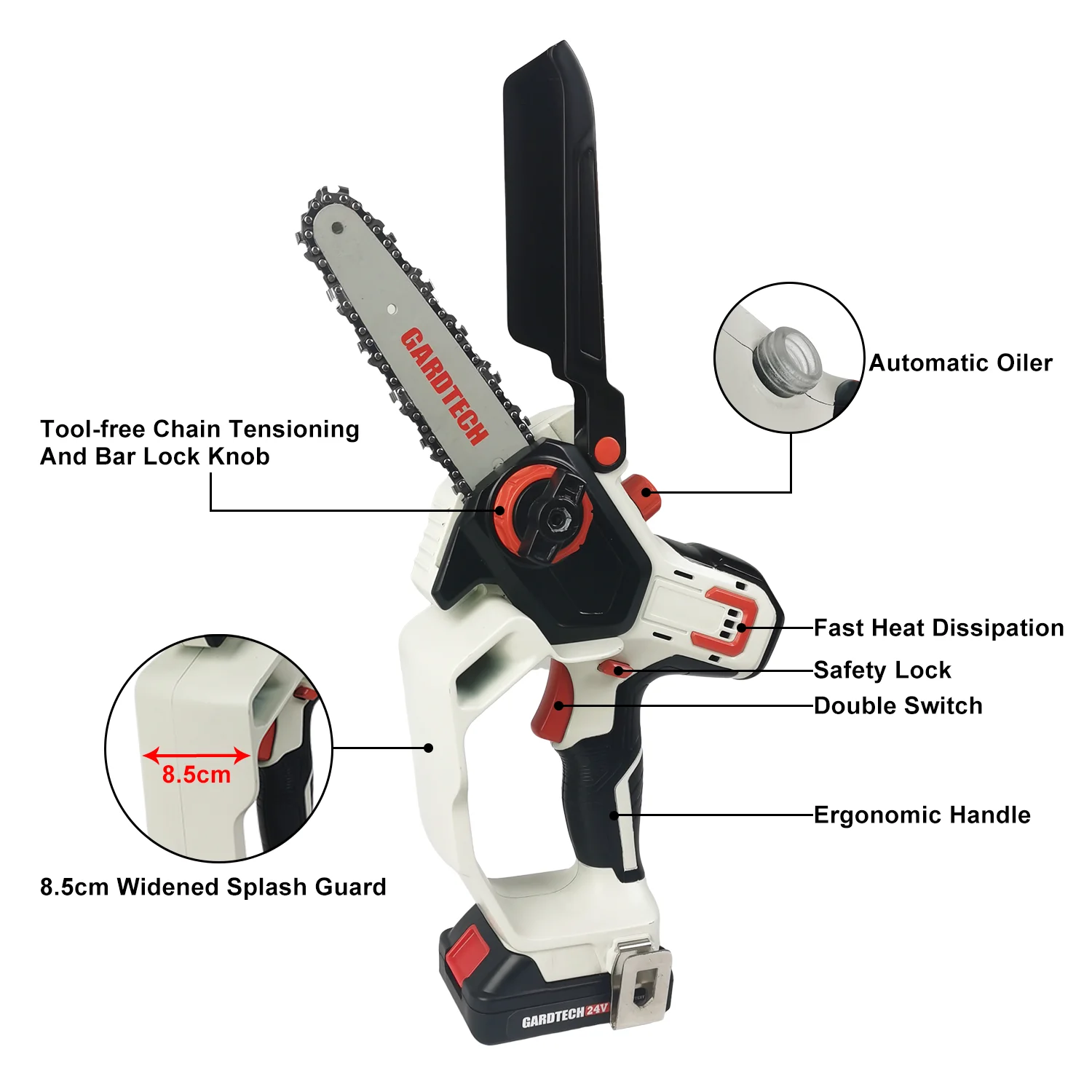 Vertak Small Electric Chainsaws Battery Powered Cordless Hand Saw With Security Lock & Auto Oiler-System For Wood/Trees Cutting