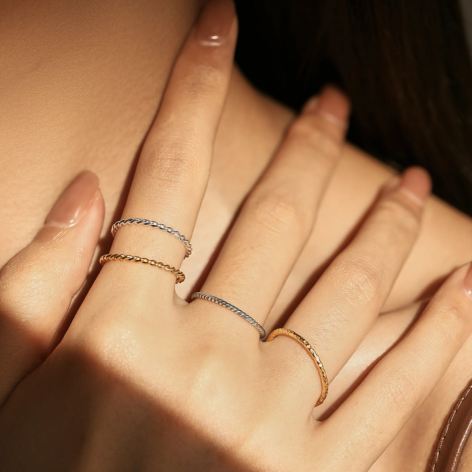 925 Sterling Silver Fashion Stackable Finger Rings For Women Simple Irregular Twist Tin Foil Texture Wave Curve Glitter Rings