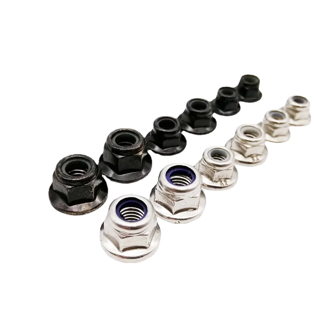 2/5/10pc M3 M4 M5 M6 M8 M M12 Black Carbon 304 A2 Stainless Steel Hex Flange Nylon Insert Lock Nut Self-locking Nylock Locknut