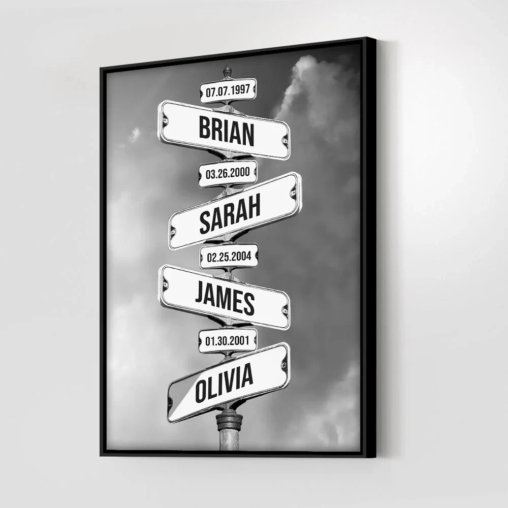 Personalized Family Names Date of Birth Vintage Street Sign Canvas Street Sign Multi-names C
