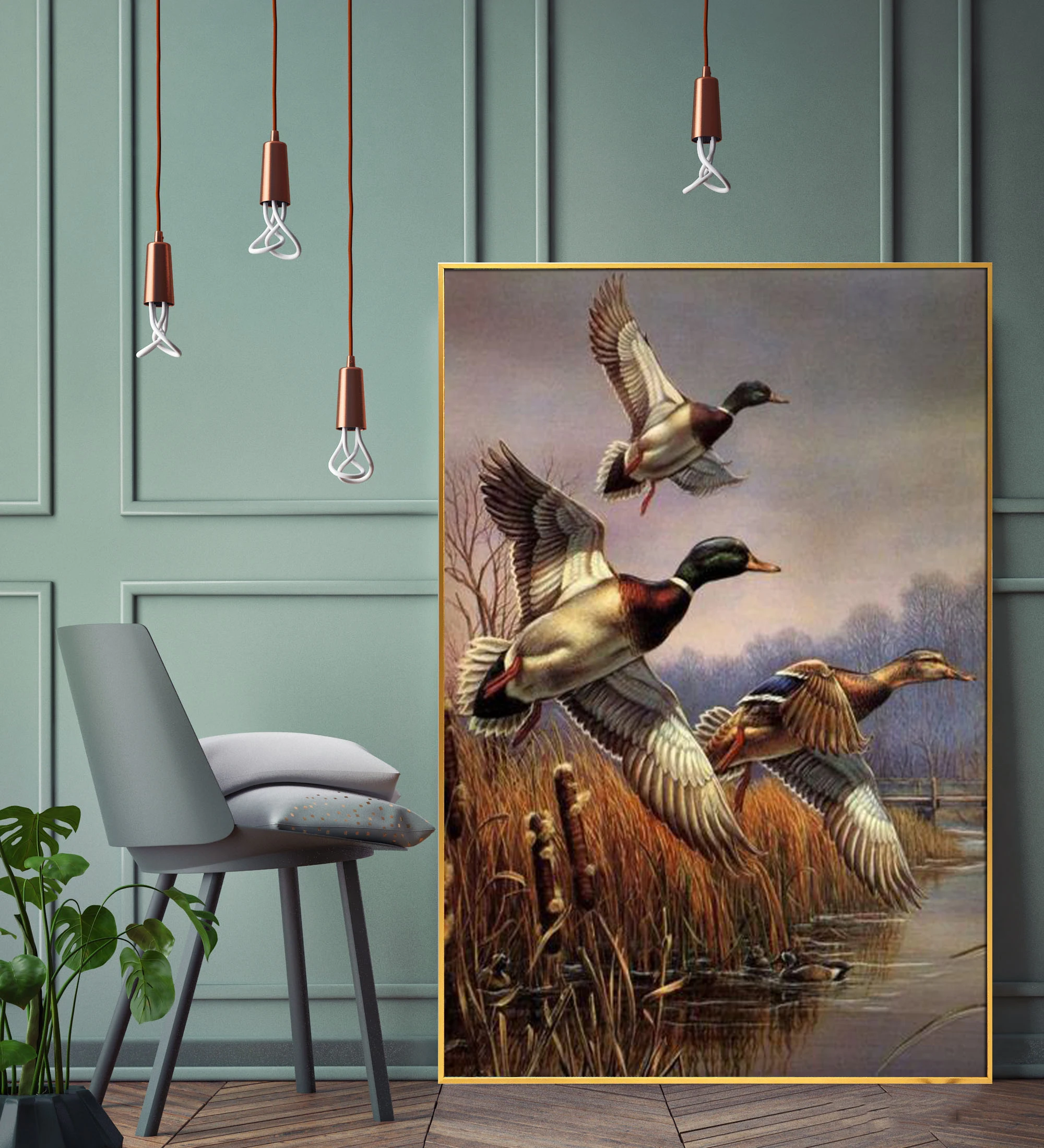 Wall Art Realism Flower and Bird World Portrait Painting Wild Duck Pure Hand-painted Oil Painting with Frame