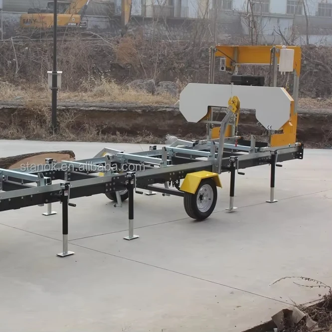 CE Wood cutting saw machines gas / diesel / electric portable wheels trailer sawmill ,horizontal bandsaw sawmill machine