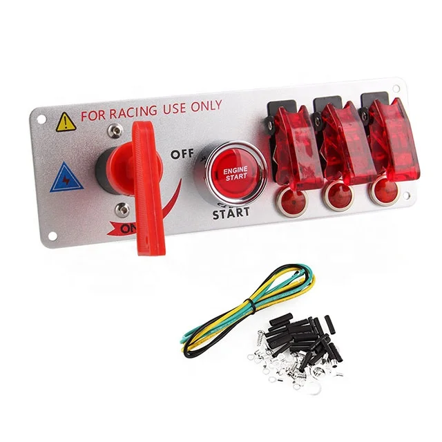 Red Cover Lighted Vehicle Waterproof ON-OFF Toggle Rocker Engine Start Racing Ignition Switch Panel
