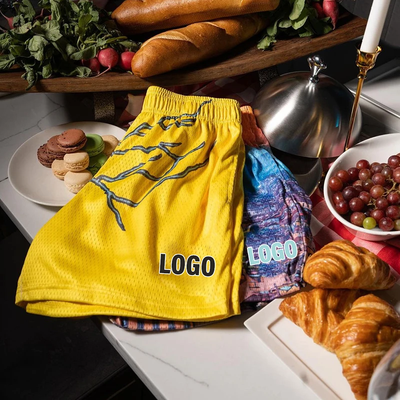 OEM Custom Logo For Men All Over Print Sublimation Polyester Jogger Casual Double Layer Mesh Shorts