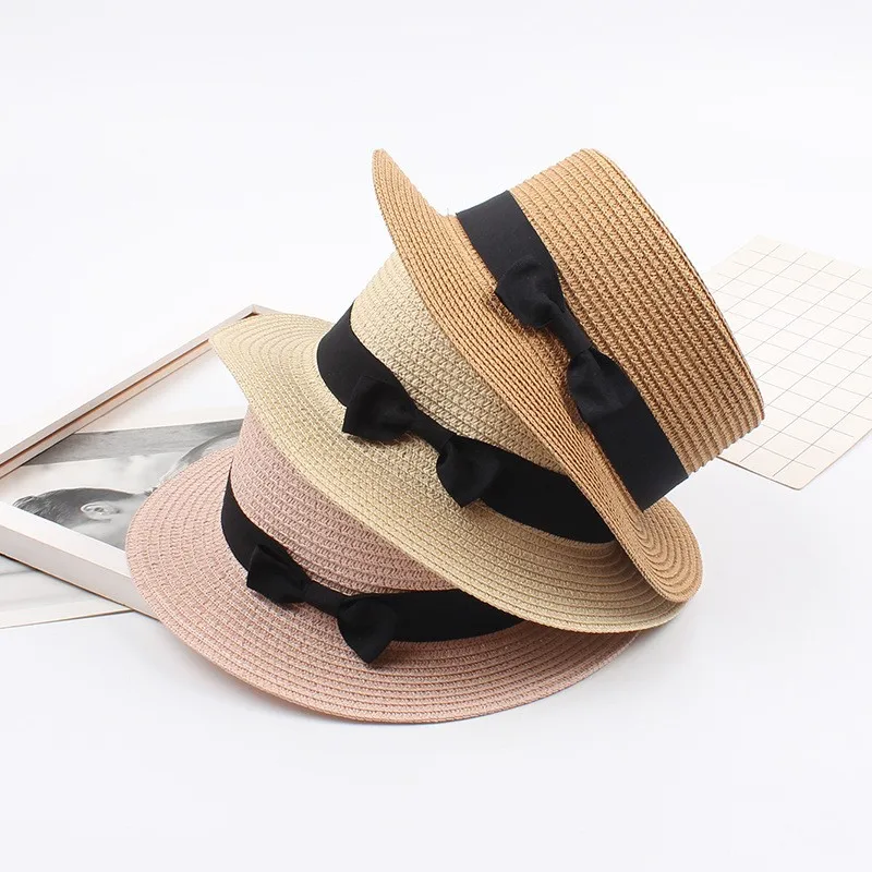 wholesale straw hats Summer Beach Vacation Bowtie Large eaves women Sunshade straw hat