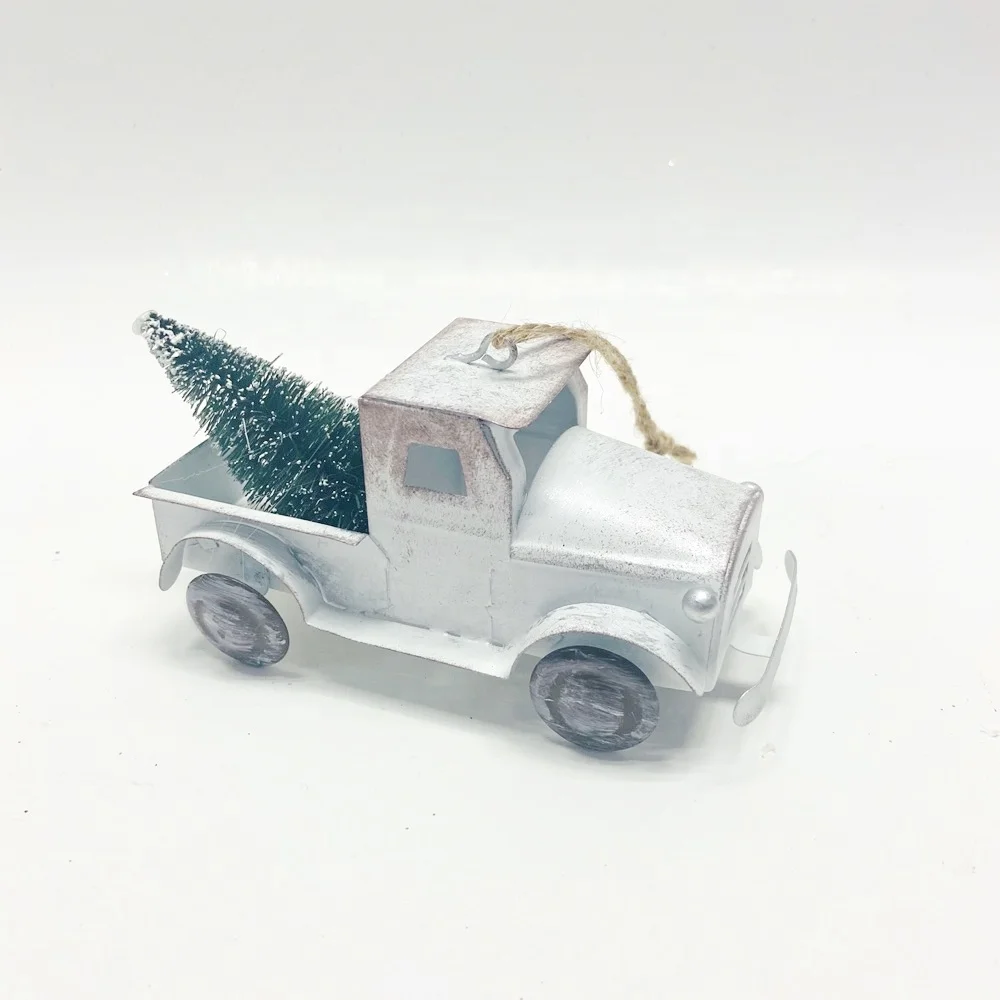 
rustic vintage Indoor outdoor christmas party Decorations Supplies Metal aging crafts white truck for christmas tree ornaments 