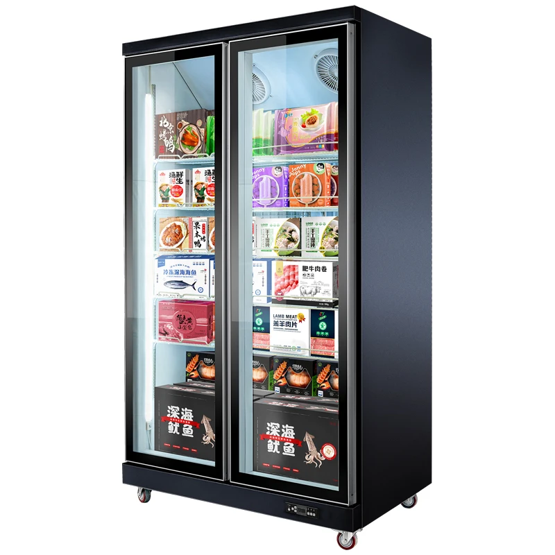 Supermarket Upright Glass Door Frozen Food Display Freezer Refrigerator Cheap