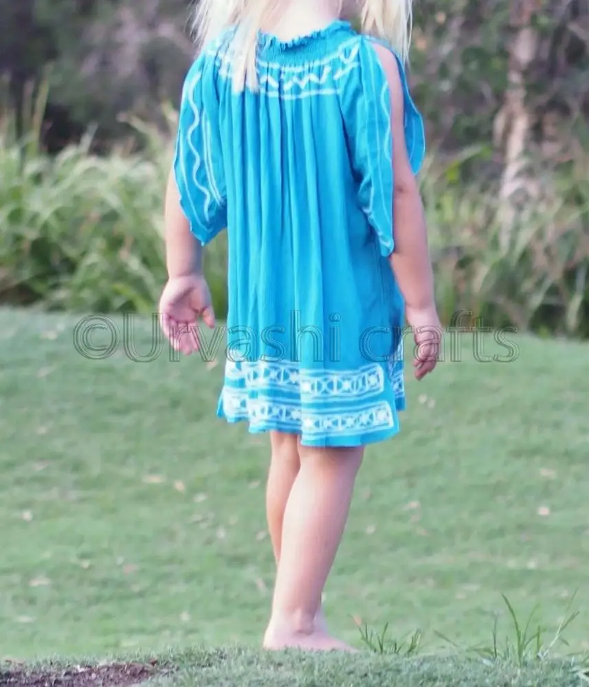 Perfect Summer Outfit Little Girl Hand Embroidered Work Off Shoulder Long Sleeves Kids Beach Tunic Tops Blouse