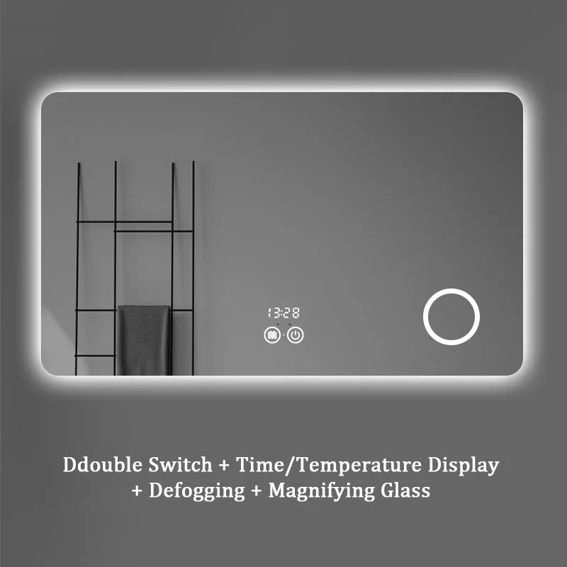 Home Decorate Frameless LED Backlit Dimming Mirror Time Display Defogger Bathroom Smart espejo LED Mirror
