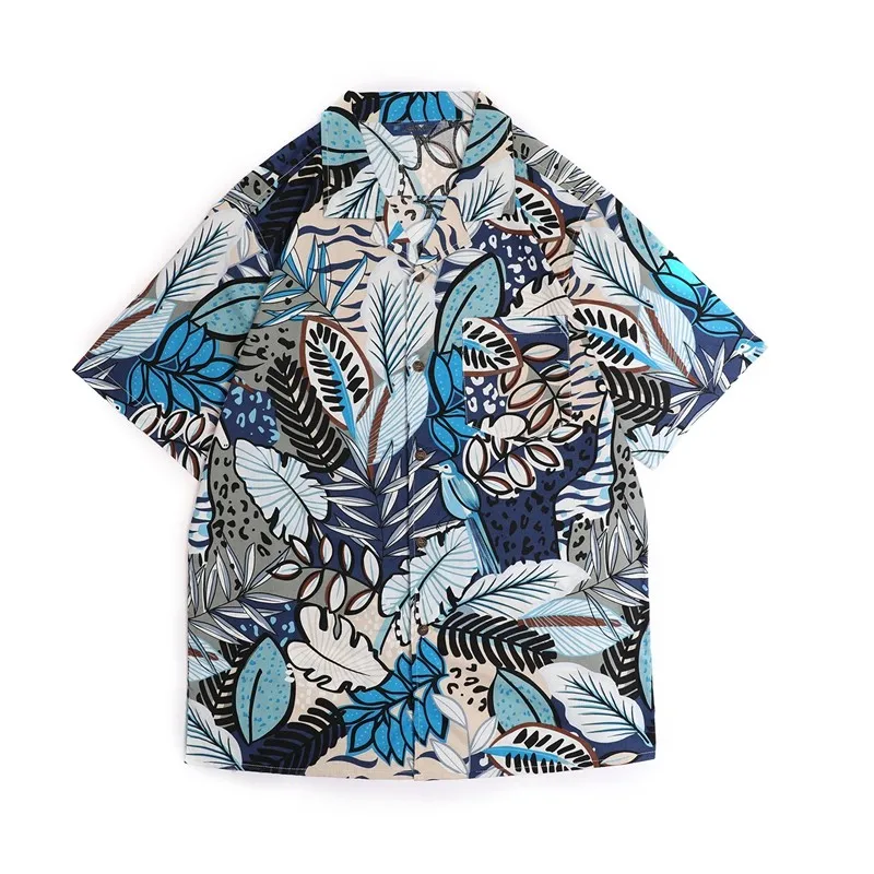 Mens Allover Coconut Tree Print Beach Aloha Party 100% Cotton Hawaiian Shirt
