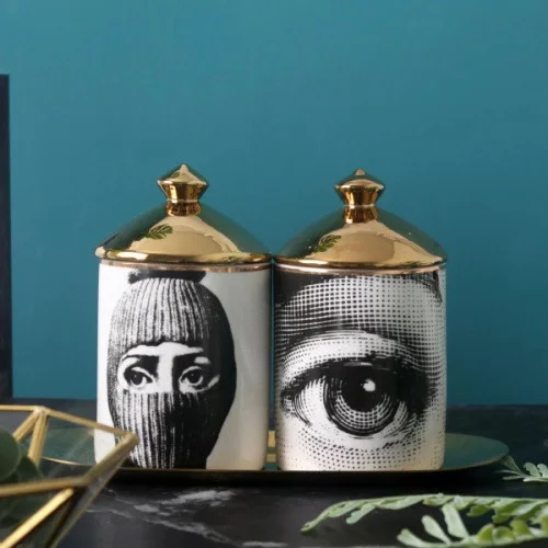 New Aromatherapy Human Face 12oz 16oz Candle Container Cup Empty Ceramic Candle Jars Holders vessels With Lid and box