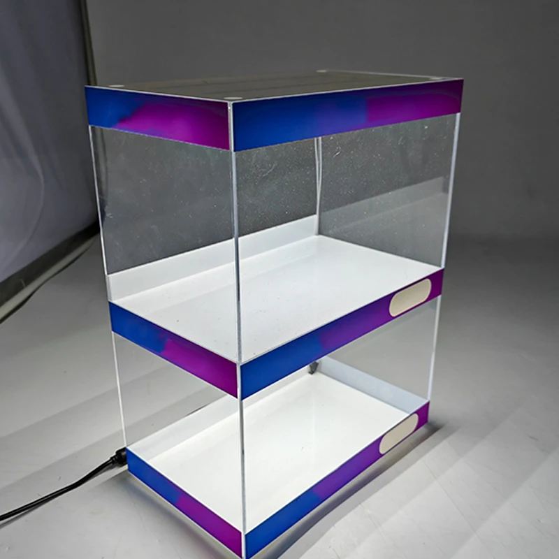 Factory wholesale acrylic display case double acrylic display case with led lights display case shelves