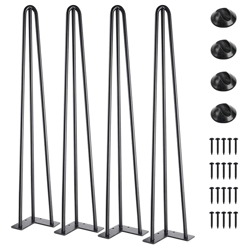 New Black Hairpin Legs 18 Inch Solid Steel Hairpin Legs 20 Inch 3 Rod Hairpin Leg for Coffee Cabinet Sofa Desk Chair Nightstand