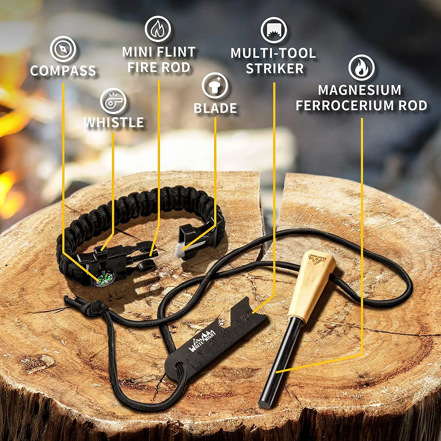 Стартовый набор Fire Starter из кремня и стали с многофункциональным инструментом браслет Паракорда для кемпинга
