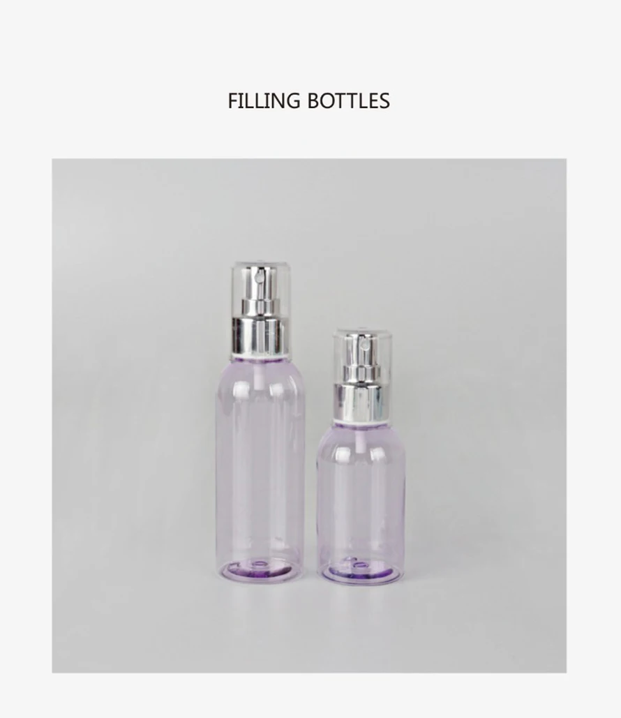 
China manufacturer 100ml 150ml PET hand wash liquid toner use sprayer colorful cap plastic face mist spray bottle 