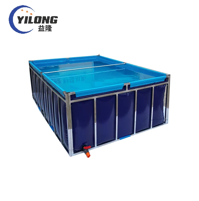 Outdoor steel frame reinforced tarpaulin collapsible rectangular water tanks foldable fish farm tanks