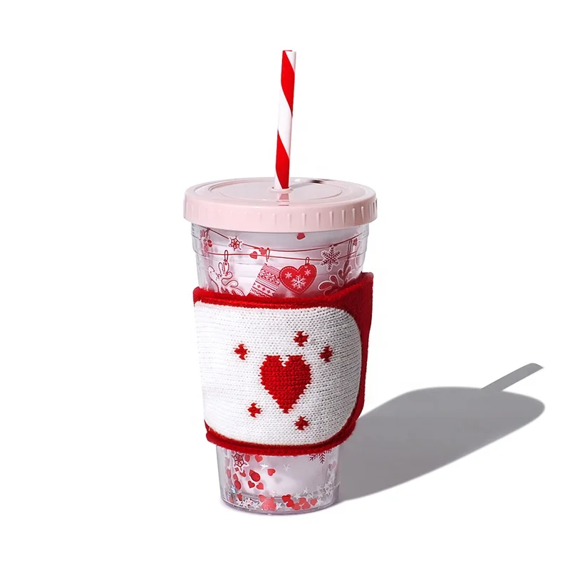 
Girlwill Knitted cup set Christmas Mugs Kids Cute Tumbler Cups Gift Plastic Cups With Lids And Straw BPA Free Custom logo 
