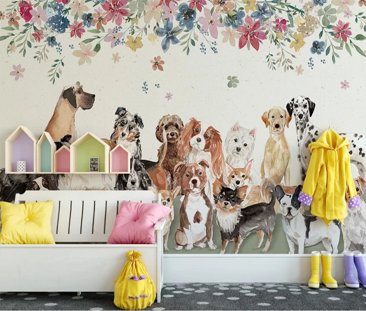 Cute puppies dog wallpaper designs home decor flower children 3d wall mural wallpaper