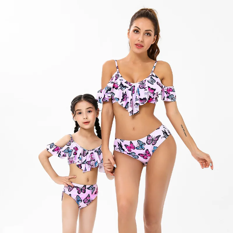 Family Matching Swimsuits Floral Printed Mom And Me Swimwear Women Girl Bathing Suits Trunks Couples Holiday Beachwear