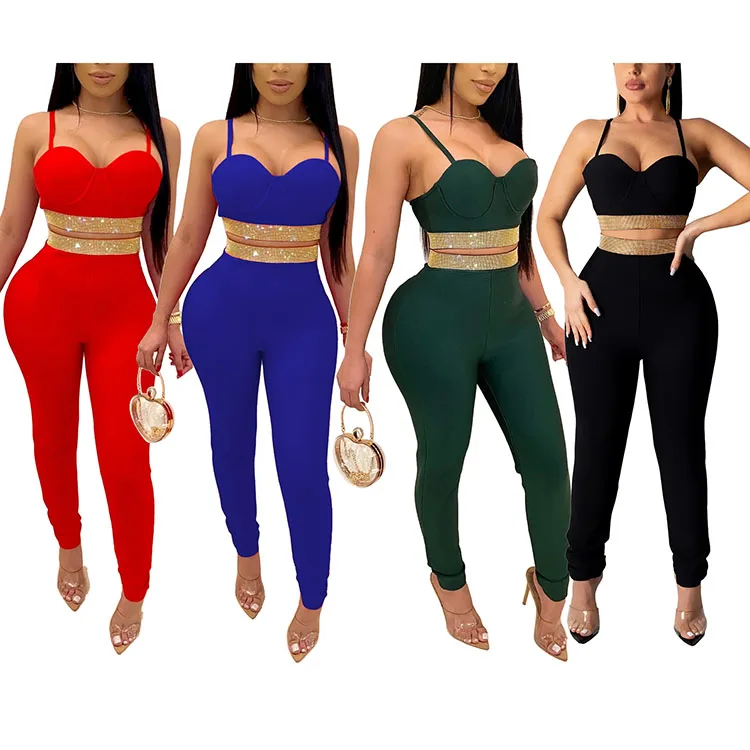 Комплект из двух предметов: топ и брюки-карандаш со стразами