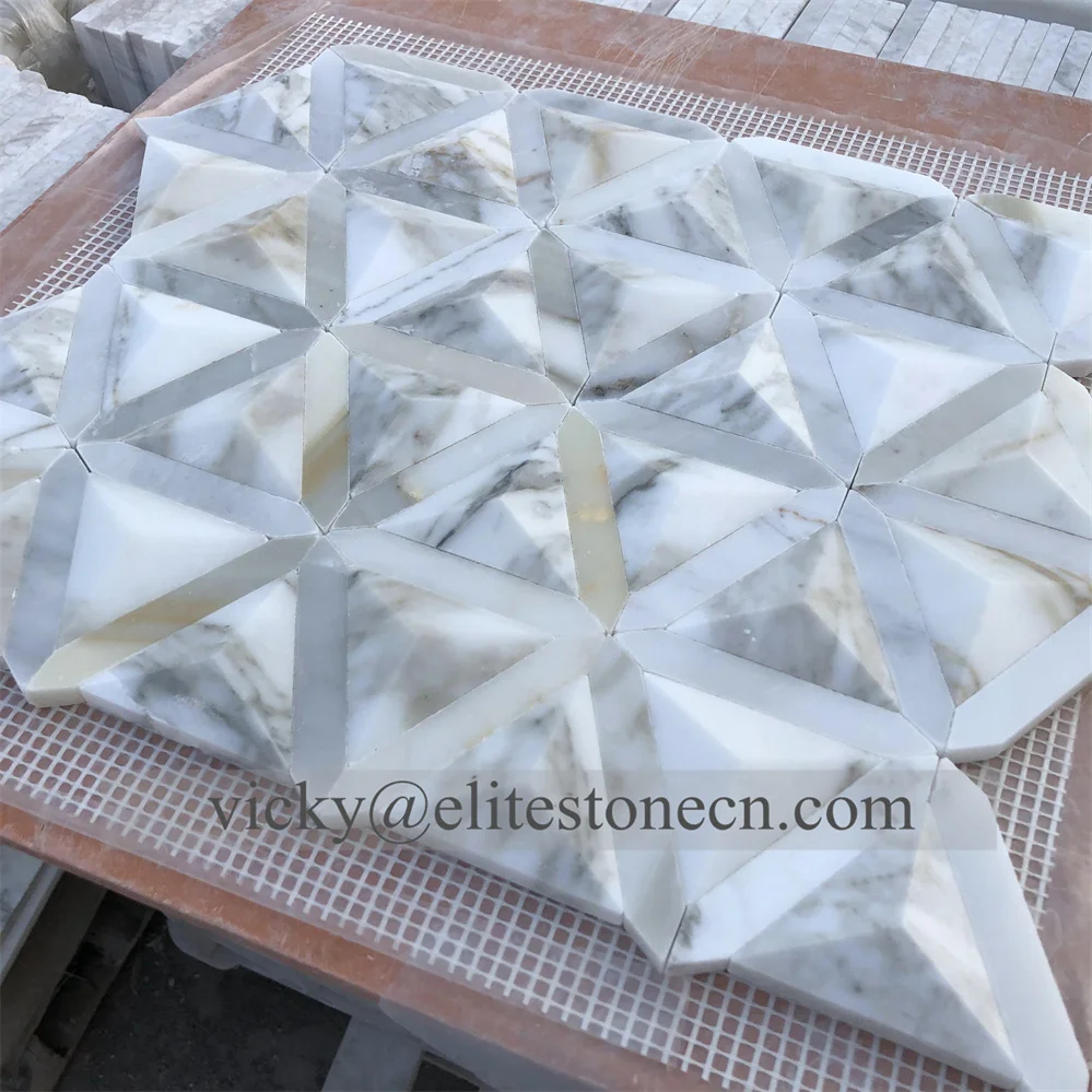 Polished or Honed Triangle Shape Calacatta Gold Marble Mosaic for Wall Art