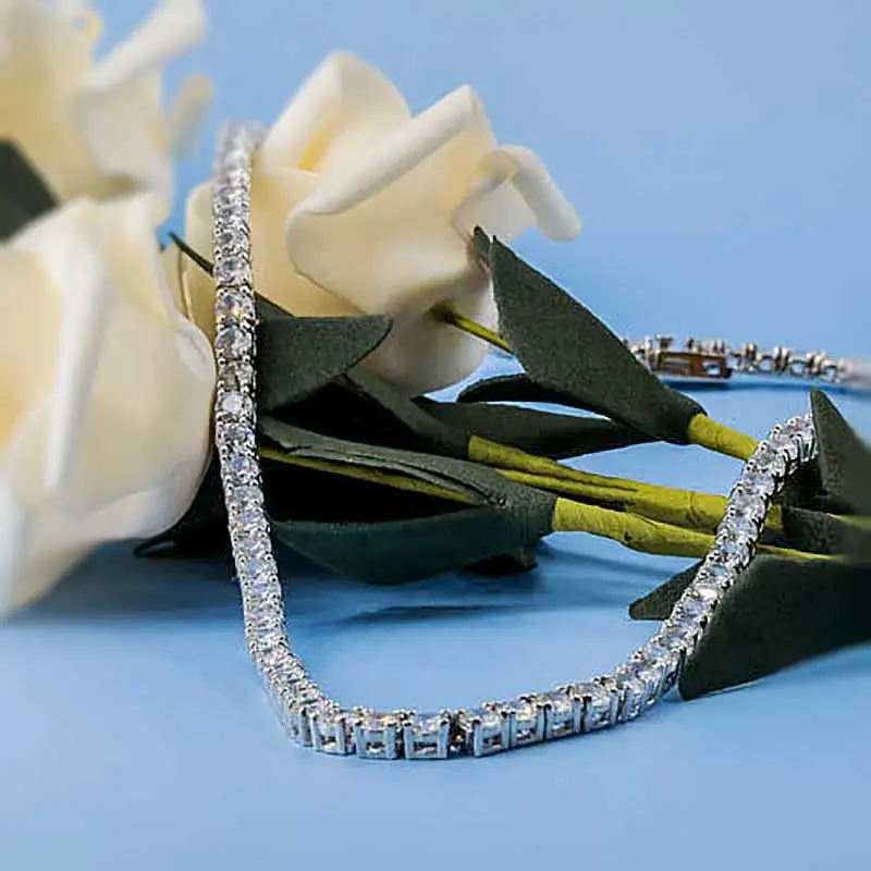 Keiyue 18K White Gold Plated body chain jewelry Cubic Zirconia Classic 925 Woman Tennis Necklace 18 Inch