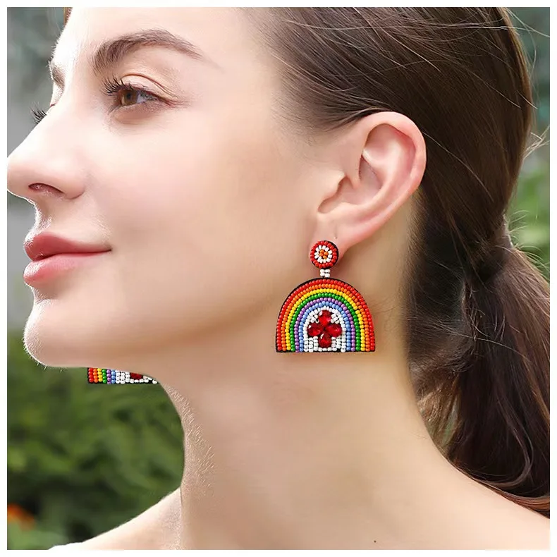 2022 новые модные плетеные вручную ювелирные изделия из бисера в стиле бохо радужные серьги с кисточками для женщин