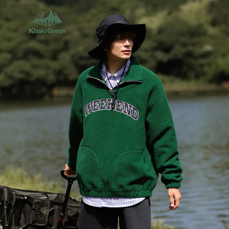 INF KG Turn down Collar Print Embroidery Letter Sweatshirt Zipper Autumn Polar Fleece Sweatshirt