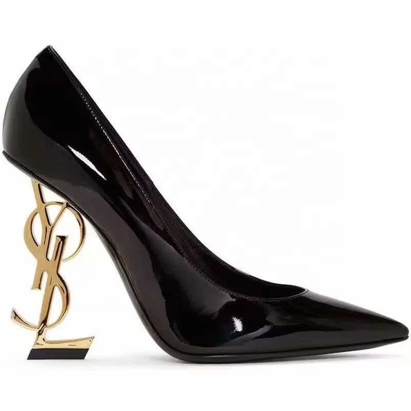 Top Version Brand Luxury Designer Shoes Women Black Gold Heels Pumps Sandals Patent Leather Fashion Wedding Women Sexy Shoes