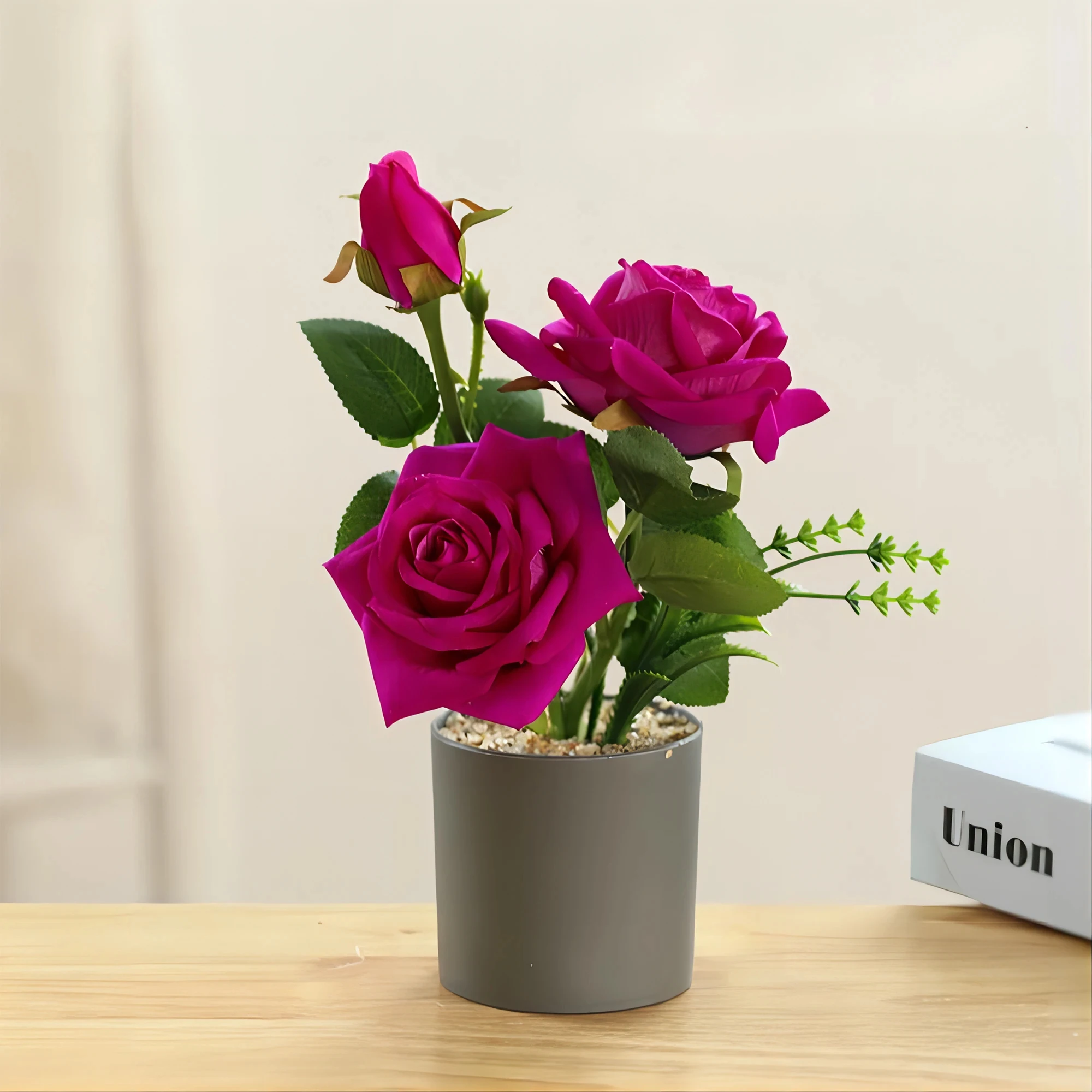 Hot selling Cheap High Quality Artificial Rose Flower Bonsai Mini Desktop Potted Artificial Flowers to Decorate Party