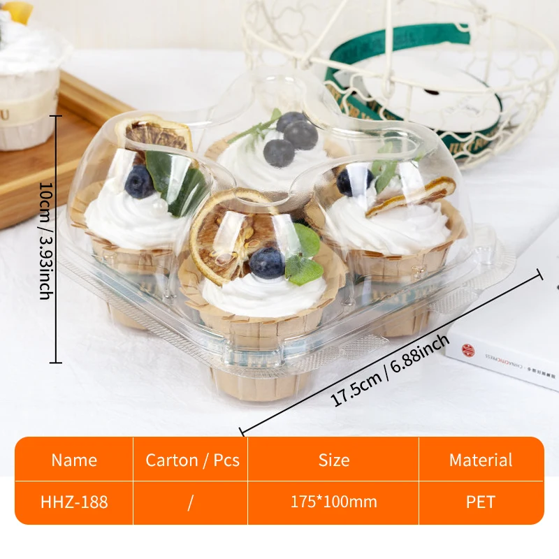 Top selling 1 2 4 6 12 count transparent plastic cupcake container dessert muffin box for food packaging