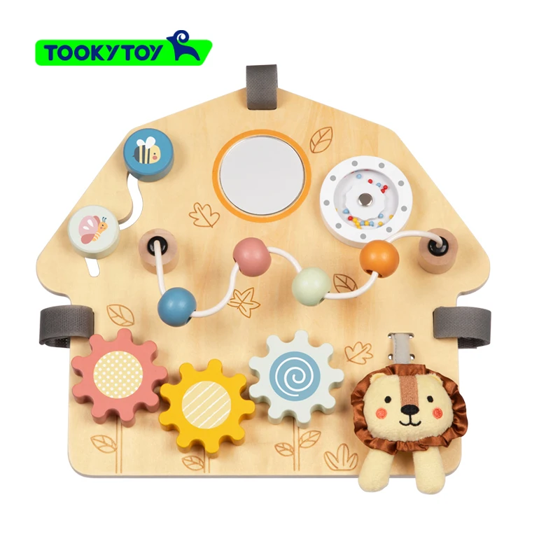 Wooden Circles Bead Wire Maze plush lion sensory activity board  montessori toys felt busy board Educational Toys for kids