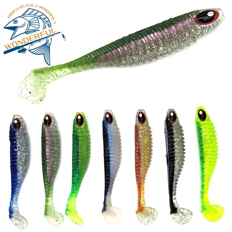 Wholesale 75mm 4.7g Bionic Artificial Plastic Fishing Tackle Bait Screw Worm T Tail Soft Lure