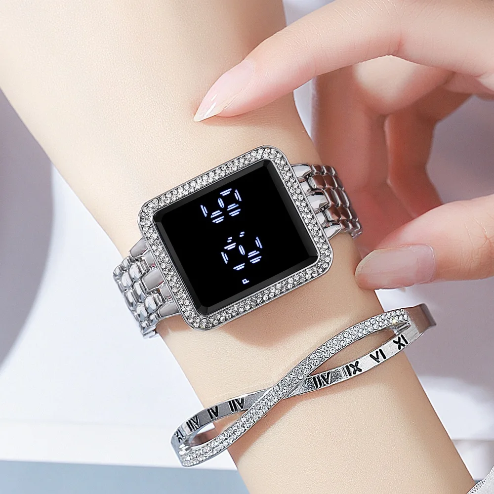 Luxury Rhinestone Ladies Digital Wristwatches LED Touch Screen Women Watch Waterproof Female Clock Relogio Feminino