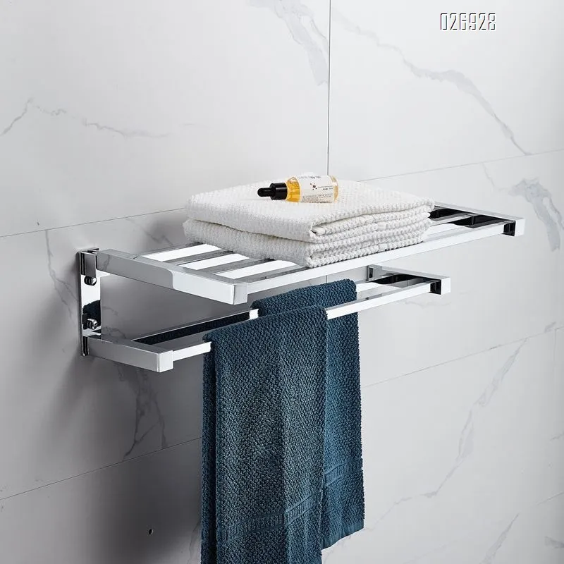 Luxury Wall Mounted Brass Chromed Towel Shelf  Bath Towel Rack Rail Bar Holder Storage Shelf