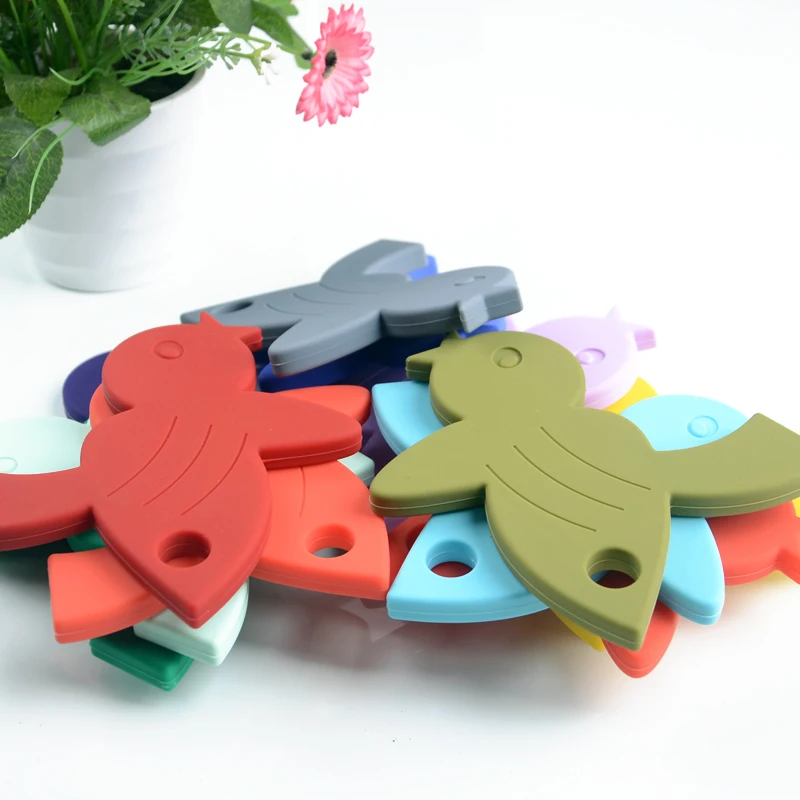 Bird Shape custom Multiple color silicone baby teether toy with Silicone ring