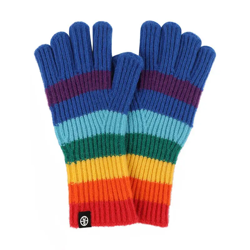 Rainbow Striped Touch Screen Winter Hand Gloves with Holes