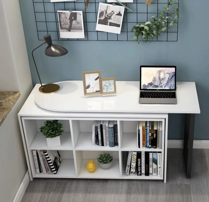 Rotating desk bookcase folding bed cabinet all-in-one multi-functional invisible home adult single double bed simple solid wood